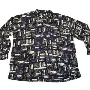 Phat Farm Blue All Over Print Button up Shirt 3X Streetwear Y2k